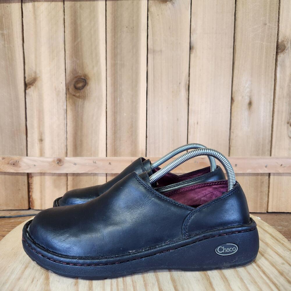 Chaco Zaagh Gunnison Clog Shoes Womens 8.5 39.5 Black Leather Comfort Vibram